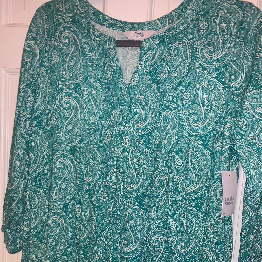CROFT & BARROW Green Paisley Pullover Blouse Top Lightweight Women’s Petite S